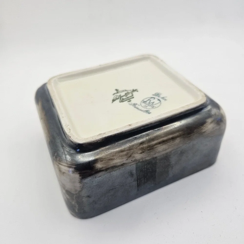 Vintage Hertel Jacob Bavaria Silver Overlay Trinket Box Square Porcelain